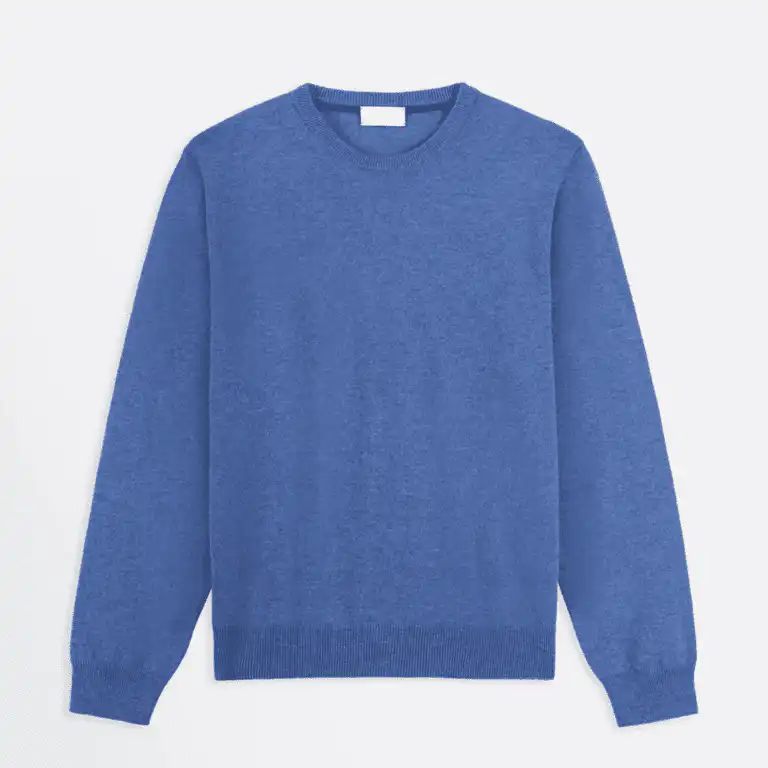 Blue fine-gauge merino crewneck sweater made in Italy