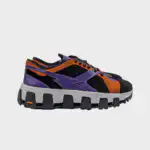 Purple and orange chunky-sole sneaker in suede and mesh, made in Italy