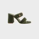 Olive green suede block-heel mule, made in Italy