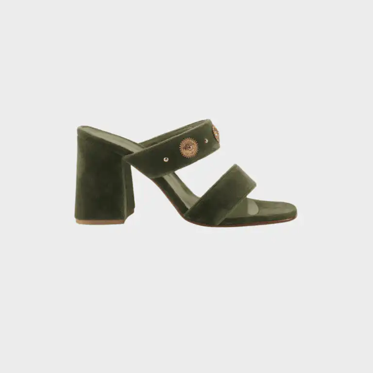 Green suede block-heel mule made in Italy