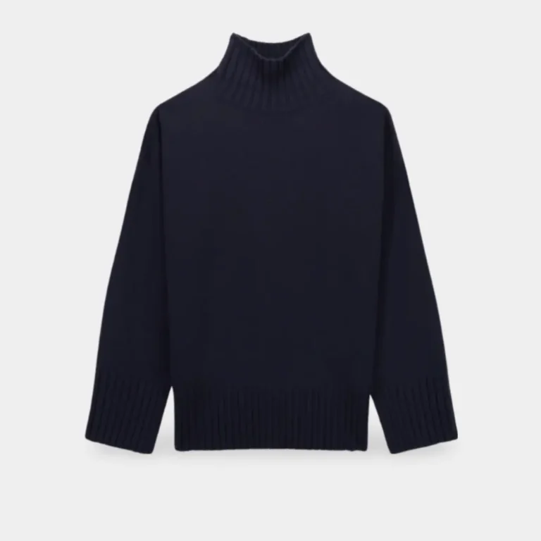 Navy wool turtleneck sweater made in Italy