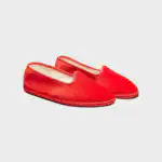 Red velvet friulane slippers with rubber soles, made in Italy