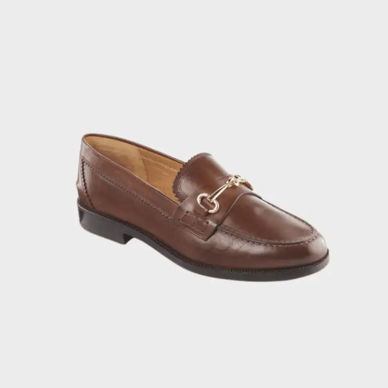 Brown leather horsebit loafer made in Italy