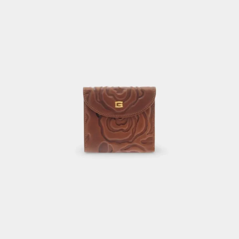 Embossed cognac leather wallet made in Italy