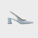 Pale blue nappa slingback pump with a block heel, made in Italy