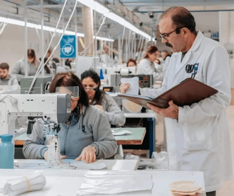 Sewing line inside an Italian garment workshop