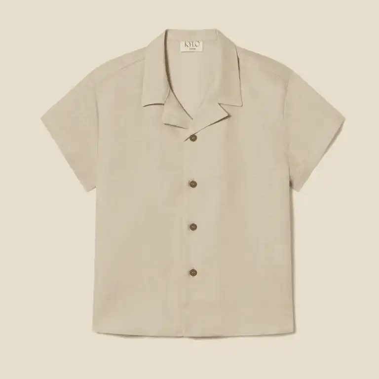 Cream linen camp-collar shirt made in Italy