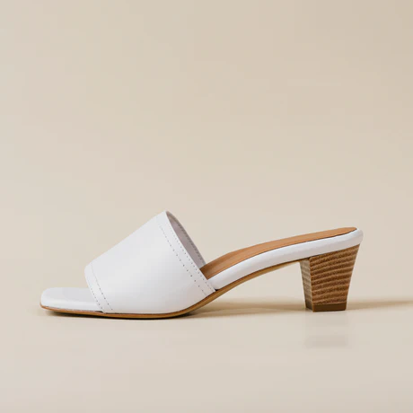 White leather open-toe mule with a stacked block heel, made in Italy