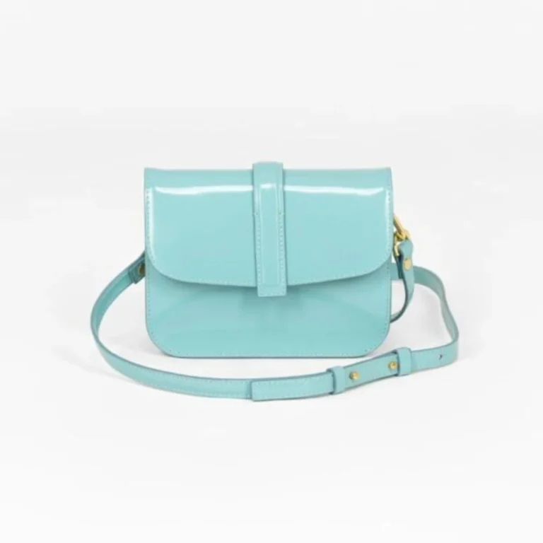 Aqua patent leather crossbody bag made in Italy
