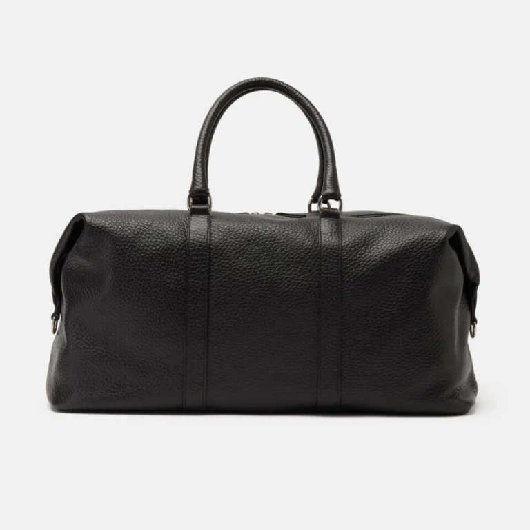 Black pebbled leather duffle bag made in Italy