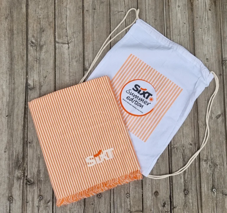 SIXT branded drawstring bag and pouch, event kit made in Italy