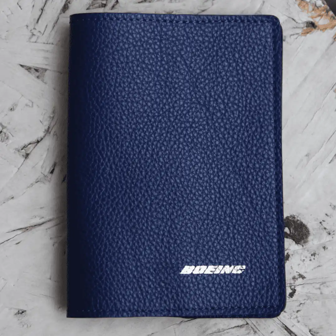 Navy branded leather passport holder made in Italy