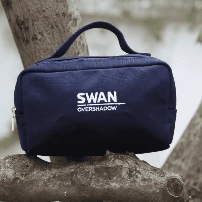 Swan Overshadow branded navy washbag made in Italy