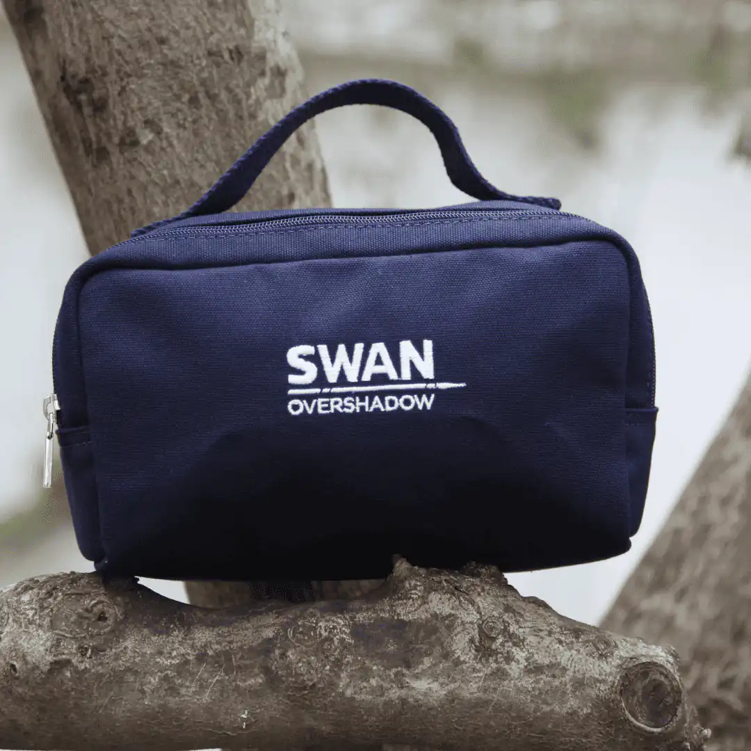 Branded navy washbag made in Italy for a company