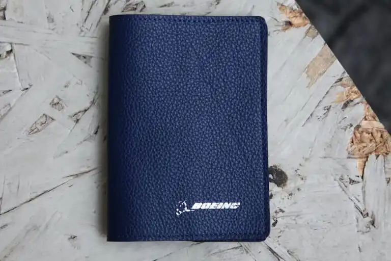 Navy leather passport holder for Boeing made in Italy