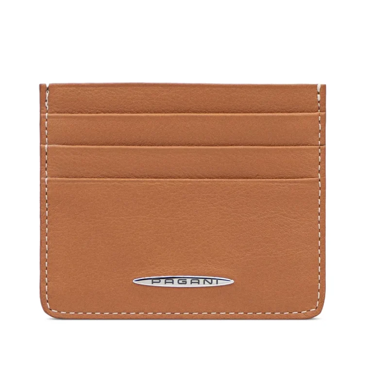 Tan leather slim card case made in Italy