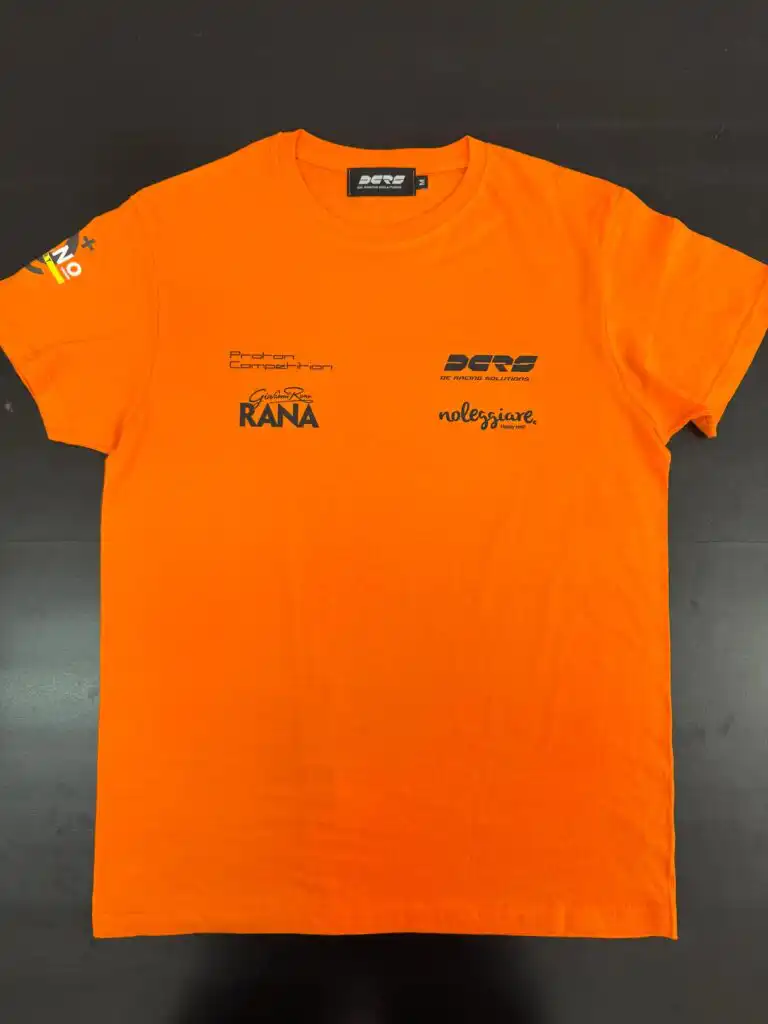 Iron Lynx orange team t-shirt with sponsor logos made in Italy