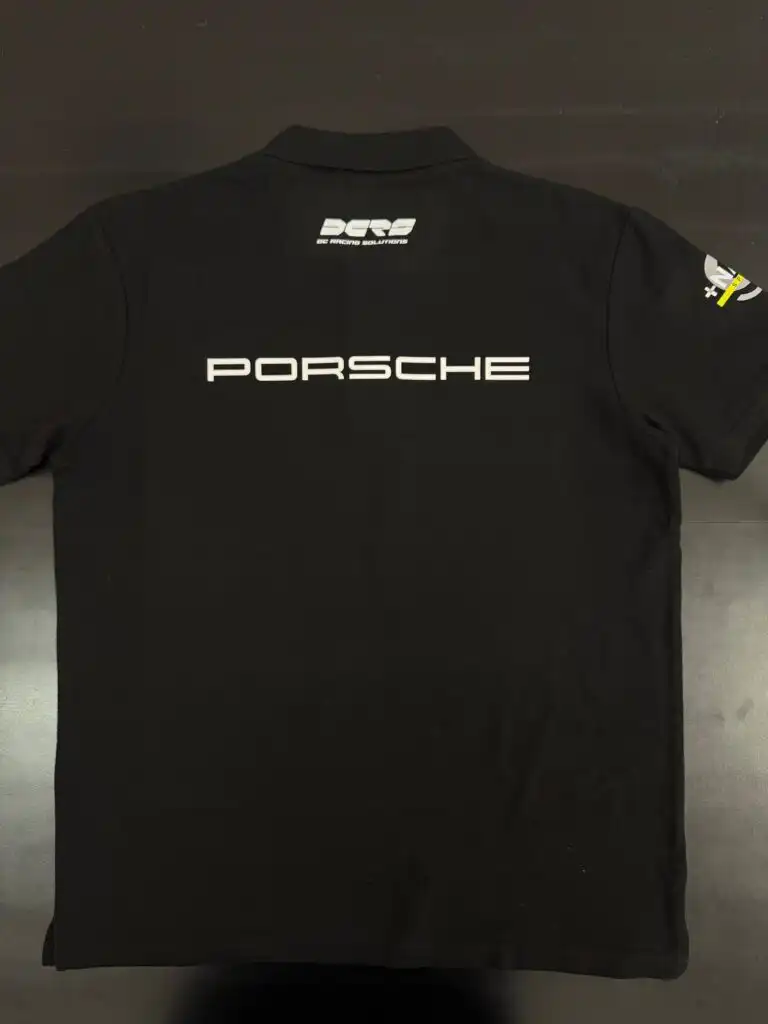 Iron Lynx black team polo with sponsor logos made in Italy