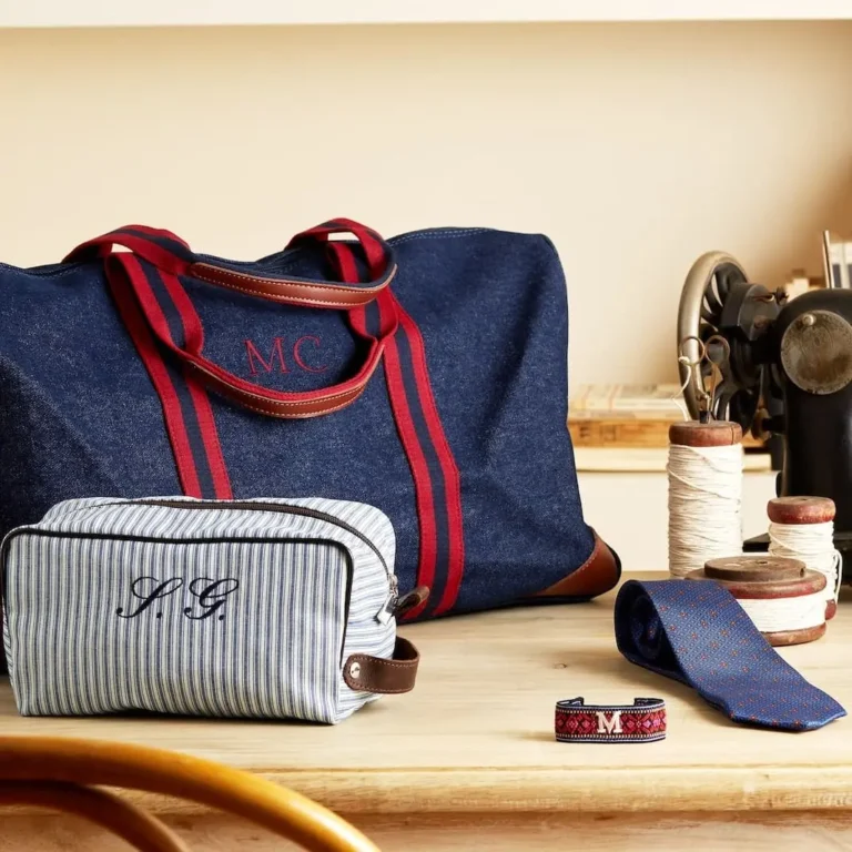 Monogrammed weekender, washbag, and tie made in Italy as corporate gifts
