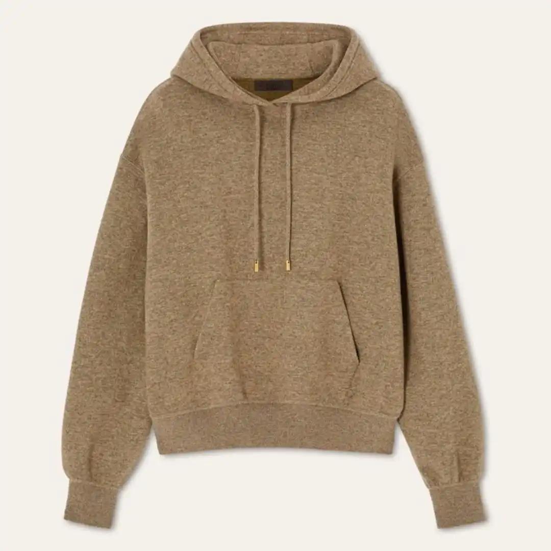 Camel brushed cashmere hoodie made in Italy