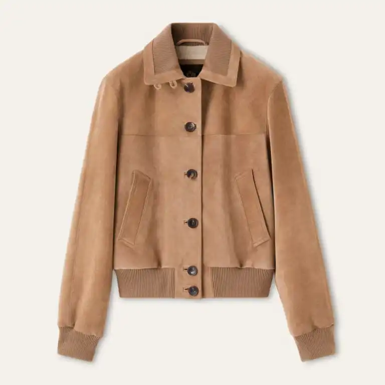 Camel suede bomber jacket made in Italy