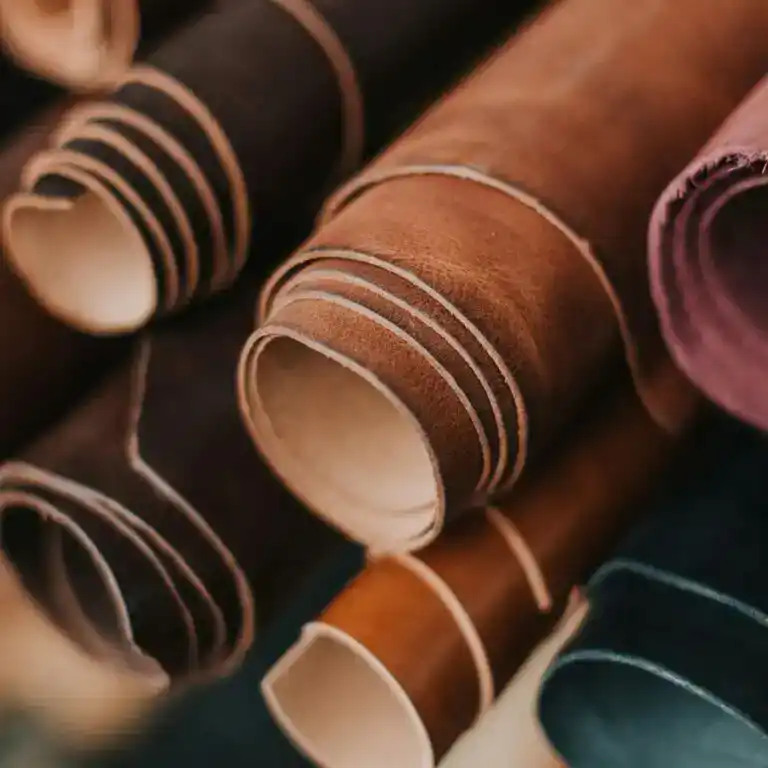 Rolls of Italian leather in different colours