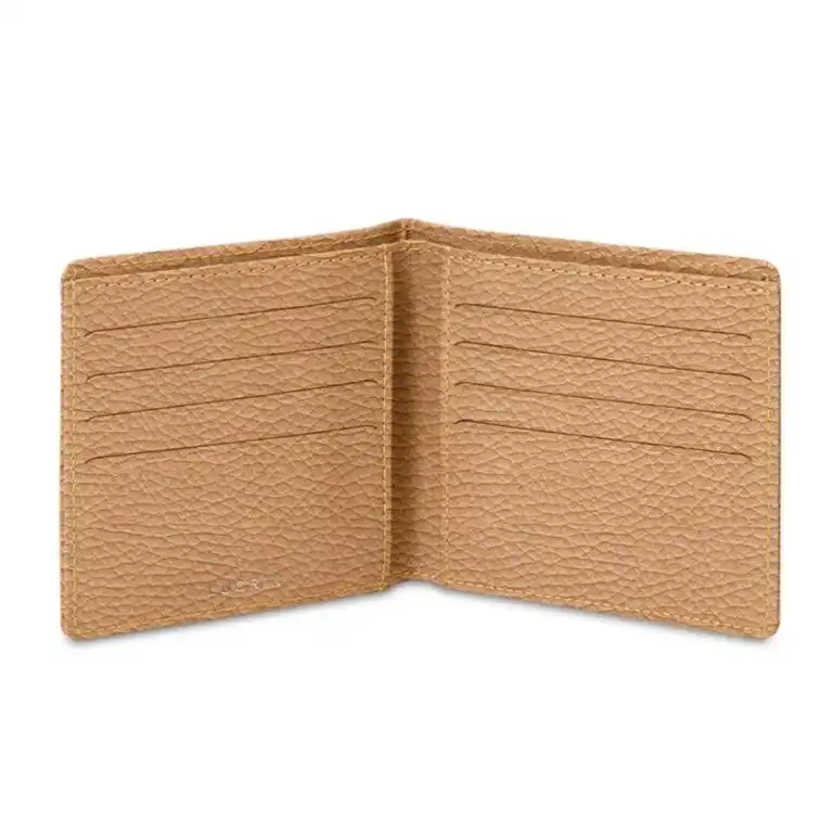 Beige grained leather billfold wallet made in Italy