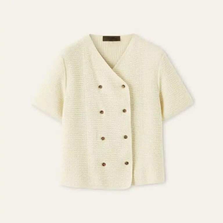 Cream textured knit top with buttons made in Italy