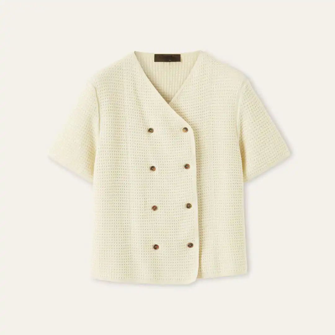 Cream textured cotton knit top made in Italy