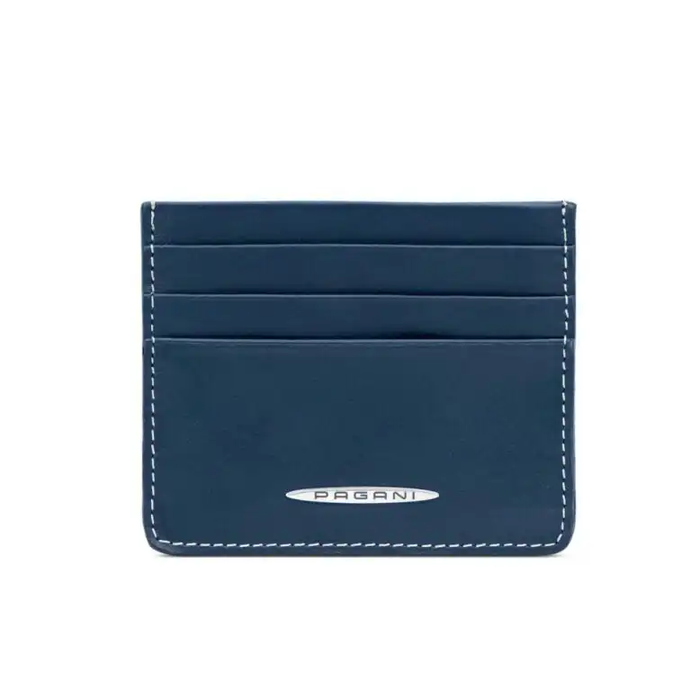 Navy leather card holder made in Italy