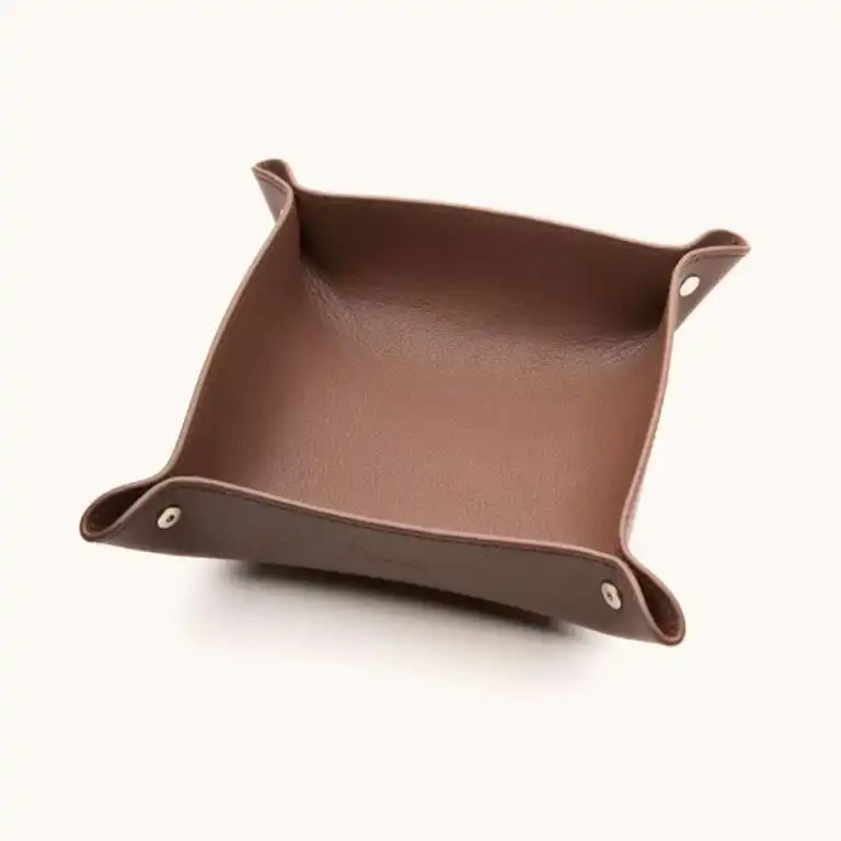 Brown leather desk tray made in Italy