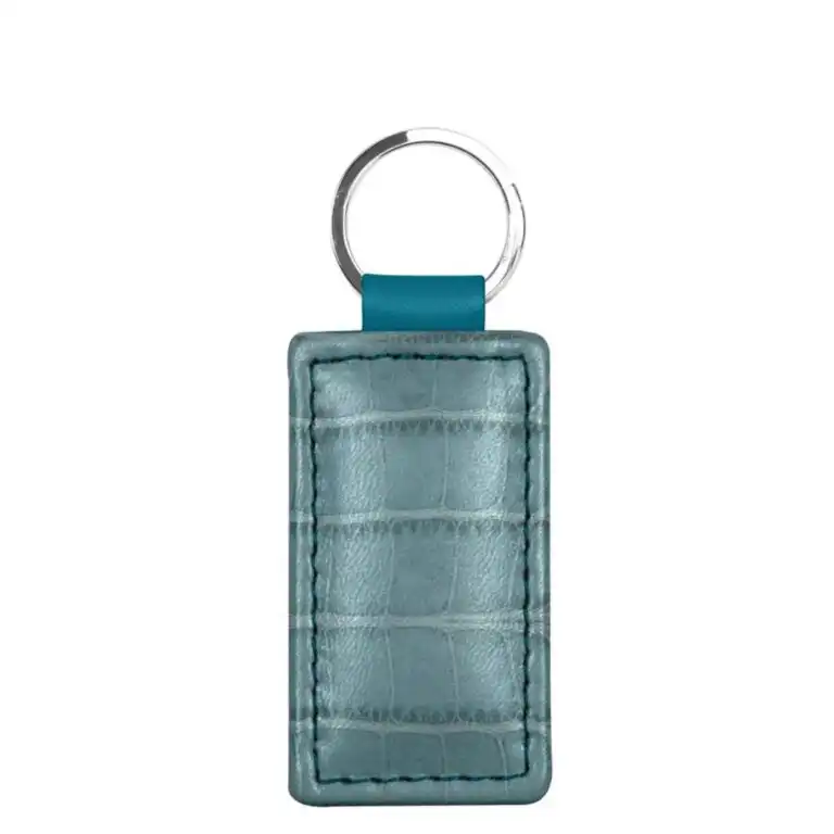 Teal croc-embossed leather key holder made in Italy