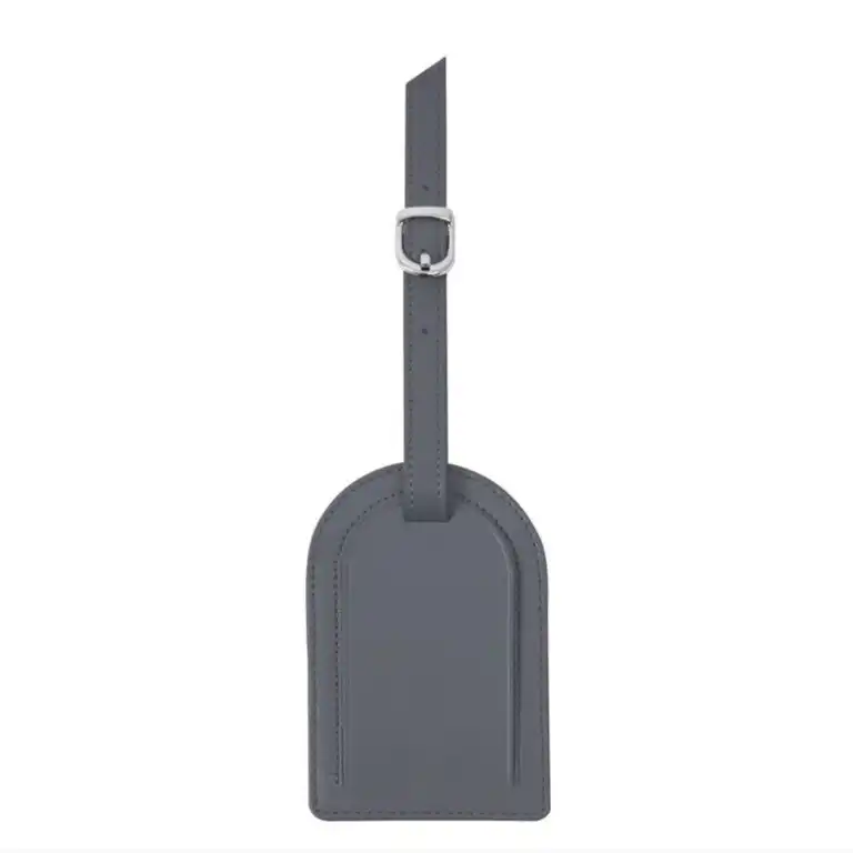 Grey leather luggage tag made in Italy