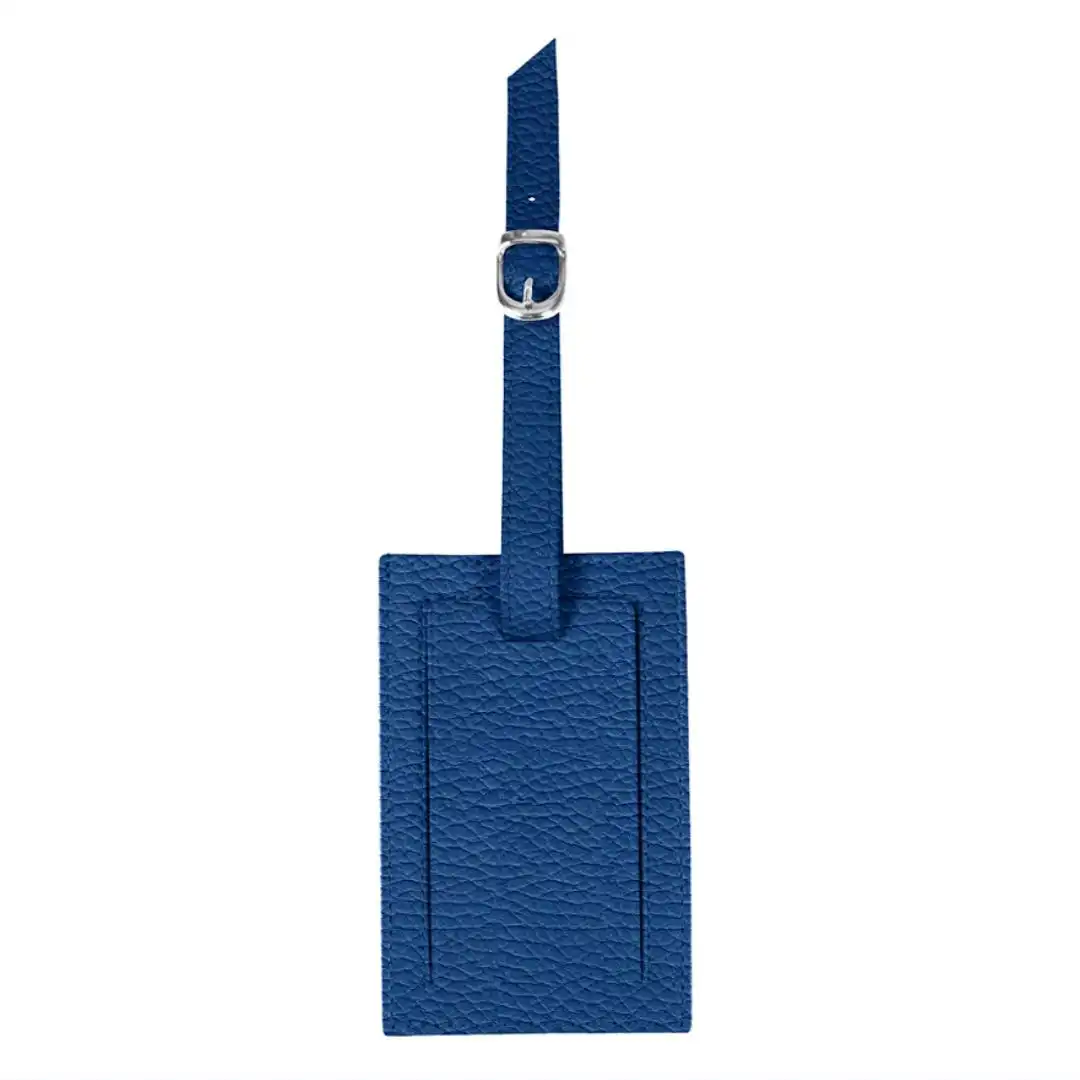 Blue leather luggage tag made in Italy