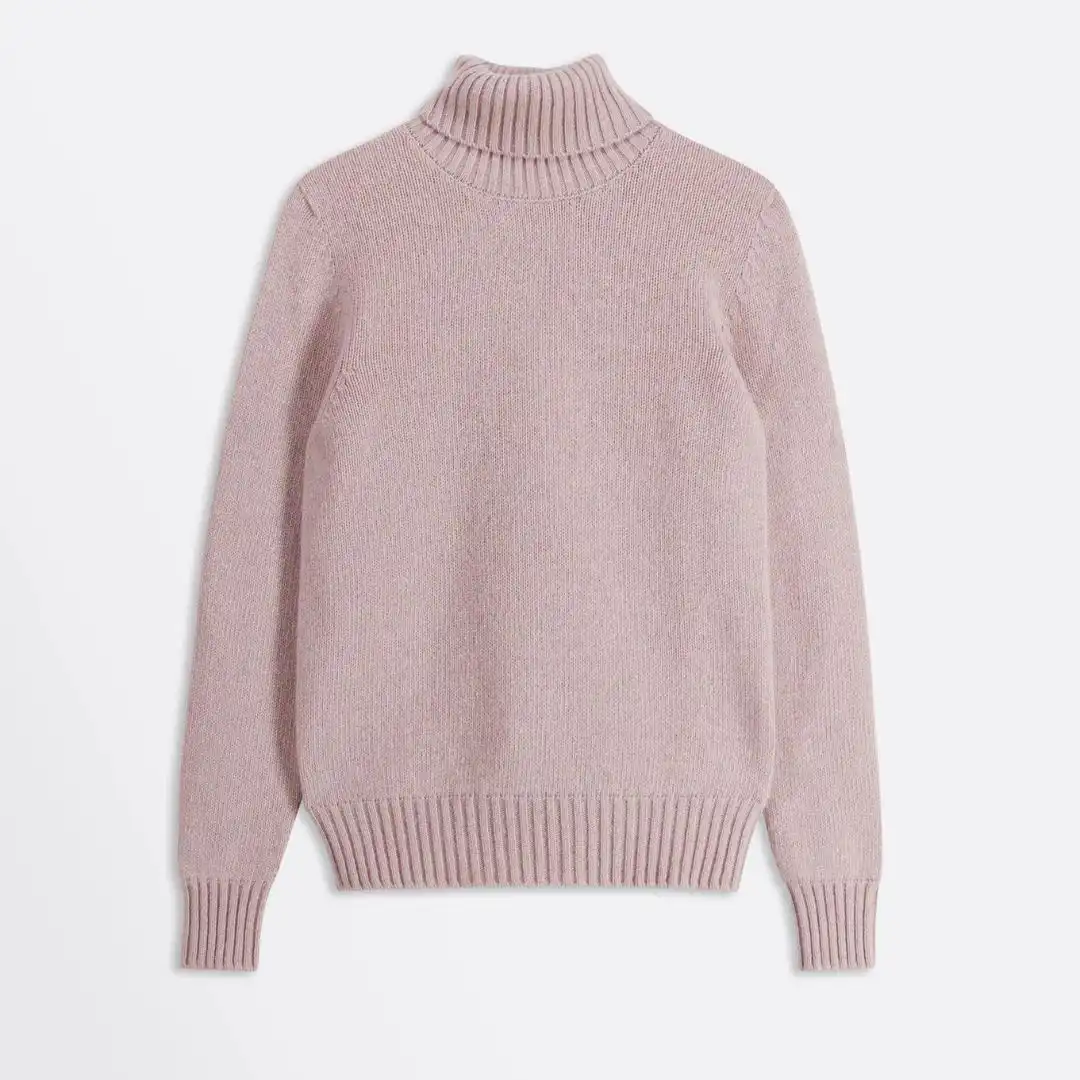 Pale pink fine-gauge silk-cashmere turtleneck made in Italy