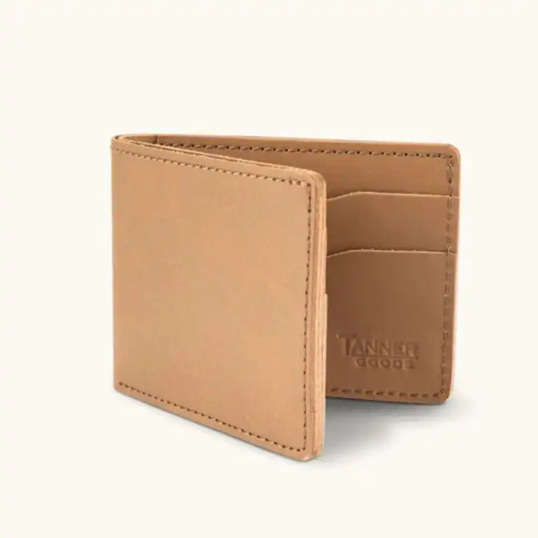 Tan leather bifold wallet made in Italy