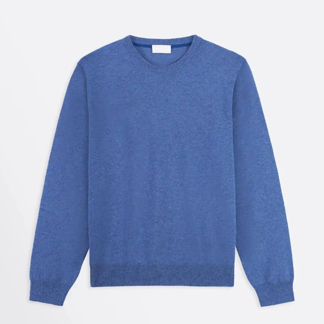 Blue extra-fine merino crewneck sweater made in Italy