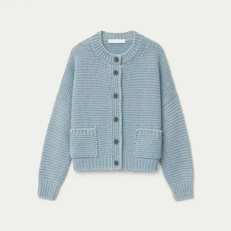 Light blue chunky knit cardigan made in Italy