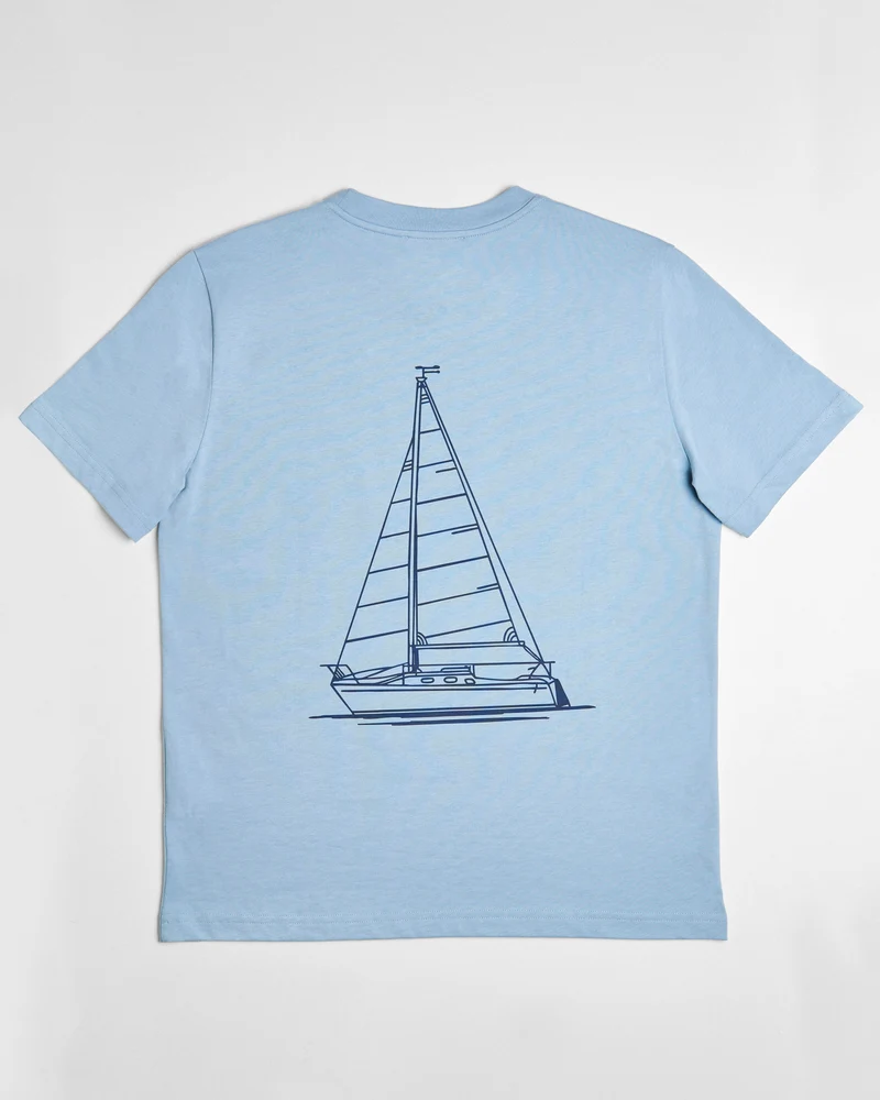 The Prestige Club Saint Tropez t-shirt made in Italy, back with printed sailboat