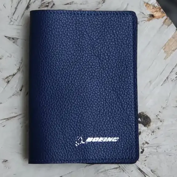 Navy leather passport holder for Boeing made in Italy