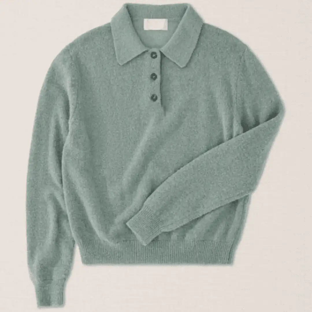 Sage green knitted polo with a three-button placket, made in Italy