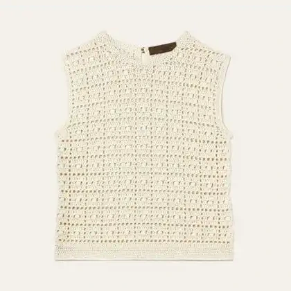 Cream open-stitch sleeveless knit top made in Italy