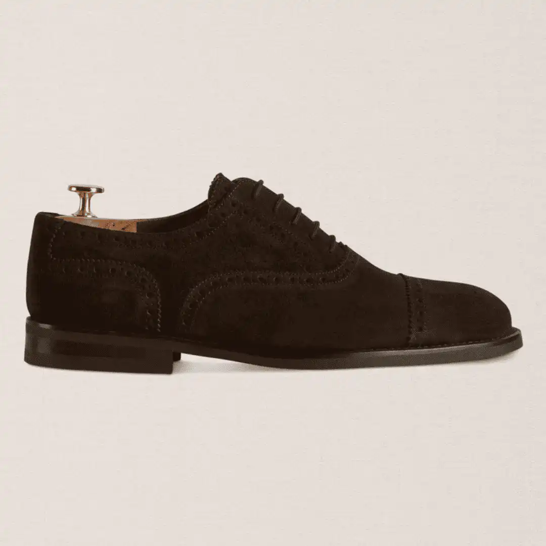 Dark brown suede brogue Oxford lace-up, made in Italy