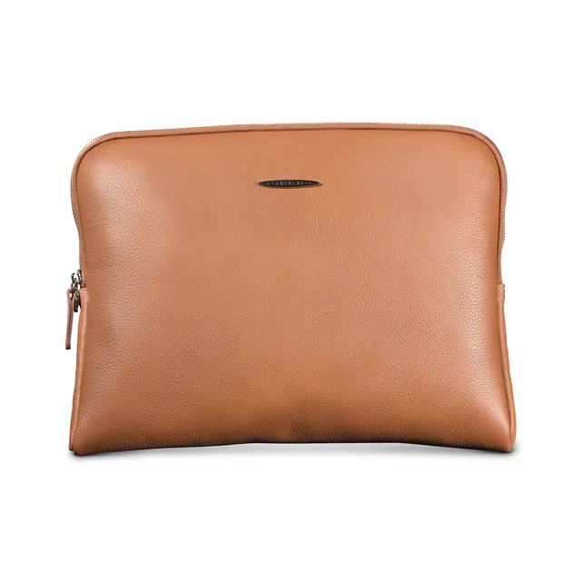 Pagani tan leather zipped laptop case, made in Italy