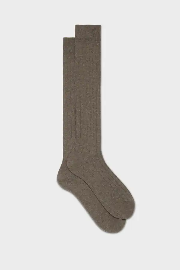 Grey ribbed socks made in Italy