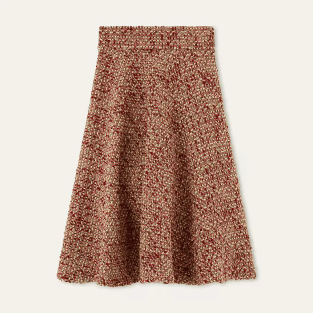 Red and cream tweed A-line skirt made in Italy